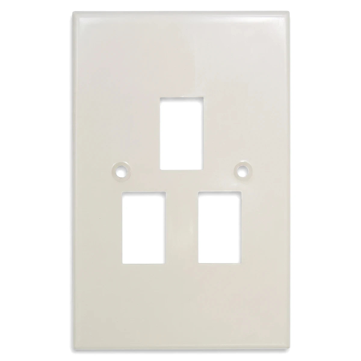 Off-white Titan 3L Switch + Plate assembled switch cover plate with three openings and screw holes, shown against a white