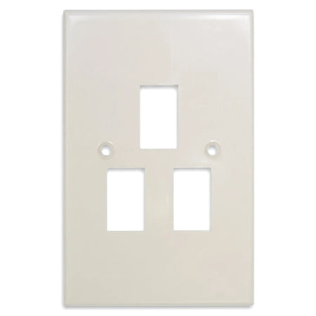 Off-white Titan 3L Switch + Plate assembled switch cover plate with three openings and screw holes, shown against a white