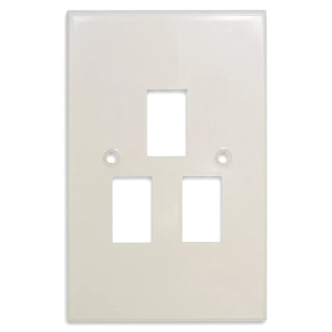 Off-white Titan 3L Switch + Plate assembled switch cover plate with three openings and screw holes, shown against a white