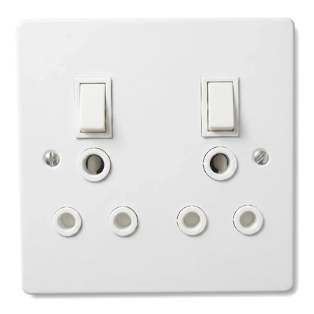 White square Titan Duo Switch Socket and Plate assembled switch cover plate with two rocker switches and multiple wiring