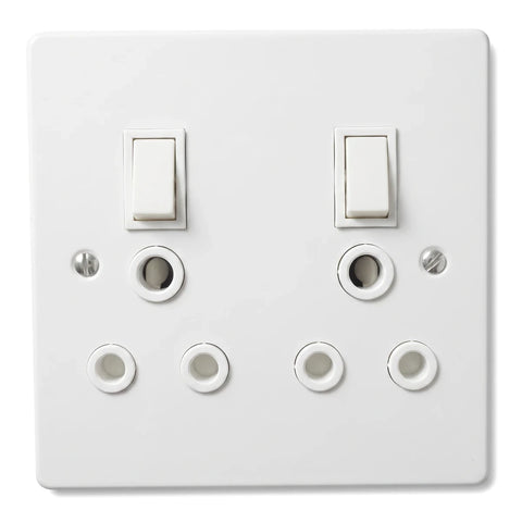 White square Titan Duo Switch Socket and Plate assembled switch cover plate with two rocker switches and multiple wiring