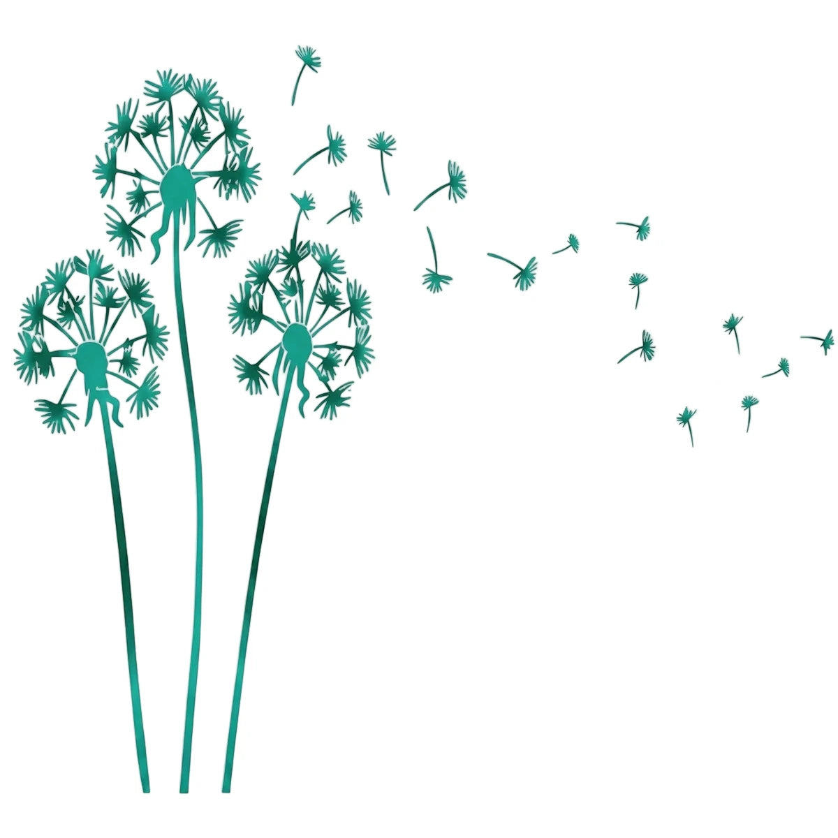 Tjhoko A4 Trans 07 paint stencils depicting three teal dandelions with blowing seeds. Perfect for DIY crafts and decor.