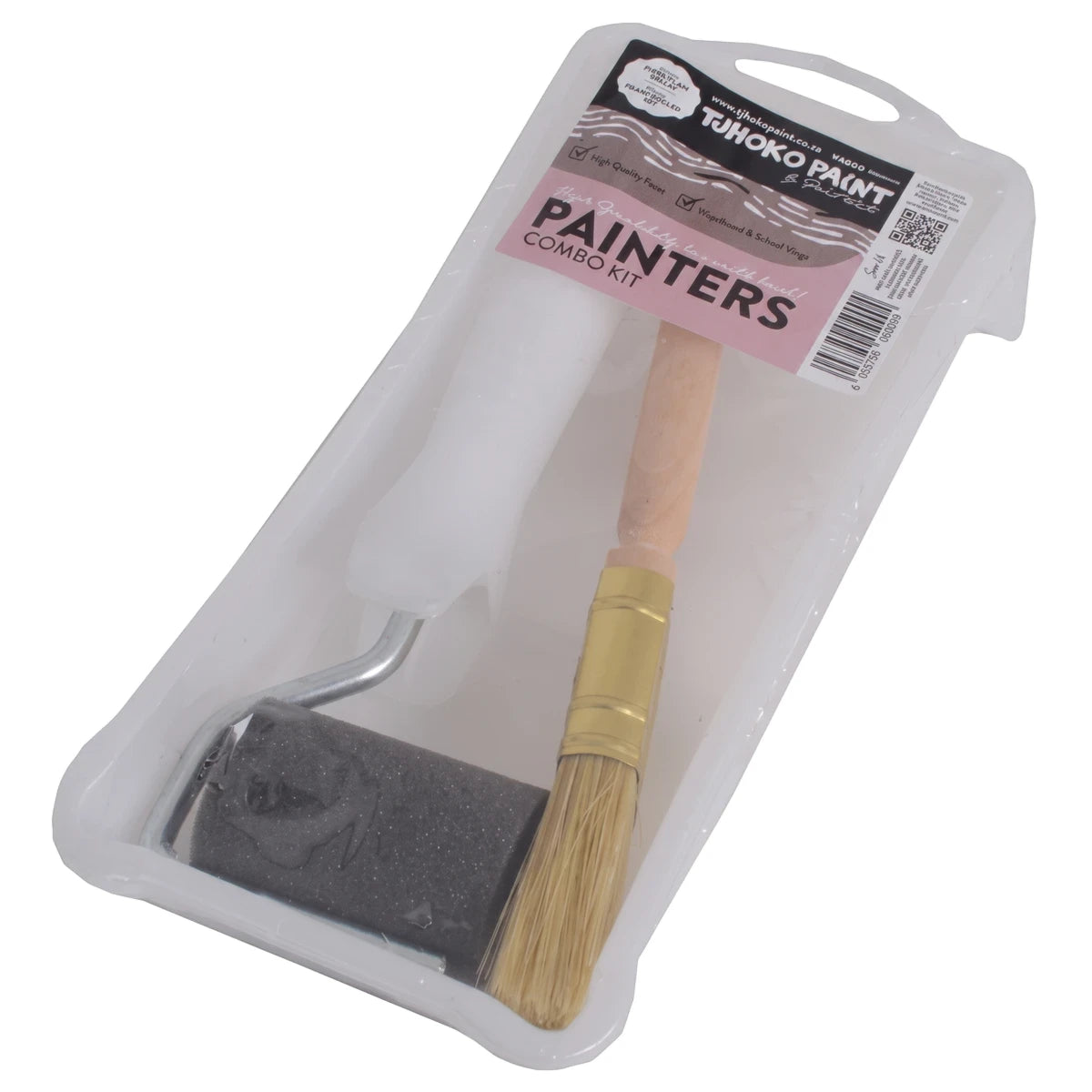 Tjhoko Craft Companion Combo Paint Tools kit with a paint roller, mini roller, and paintbrush, sealed in clear plastic