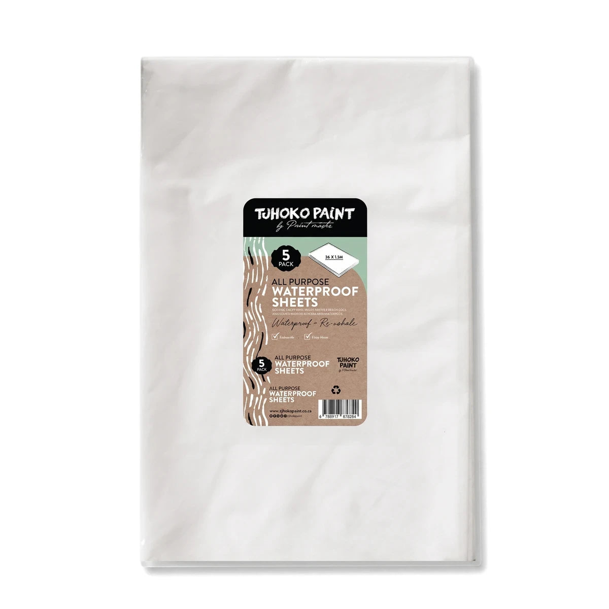 Tjhoko Crafters all-purpose waterproof sheets, 5-pack, in white plastic packaging, displayed upright.