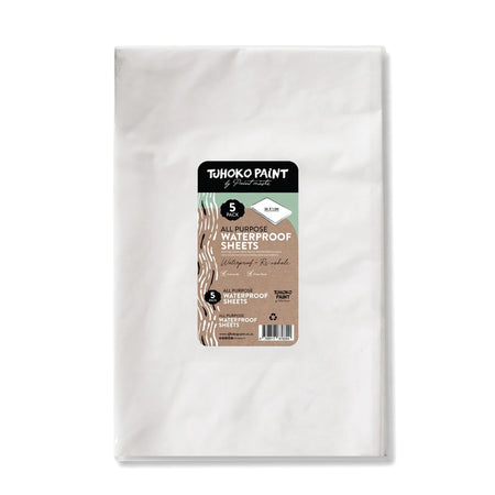 Tjhoko Crafters all-purpose waterproof sheets, 5-pack, in white plastic packaging, displayed upright.