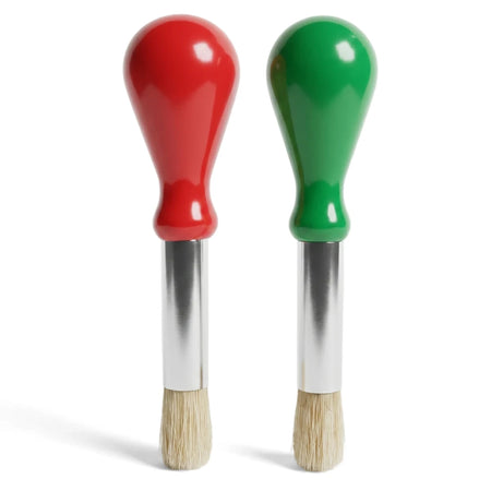Tjhoko Jnr Paint Little Artist Brushes Set of 2, featuring red and green handled artist brushes with silver ferrules and