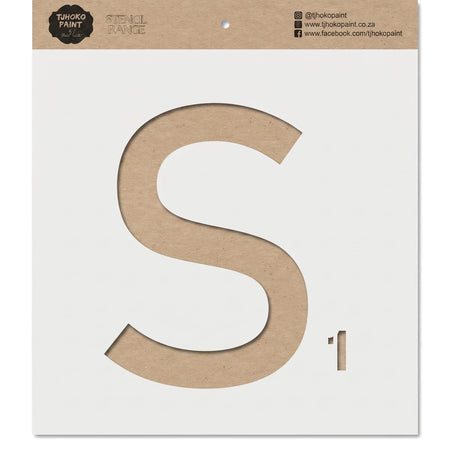 Light brown kraft paper alphabet stencil for painting, featuring the letter S and a small 1, part of the Tjhoko Paint