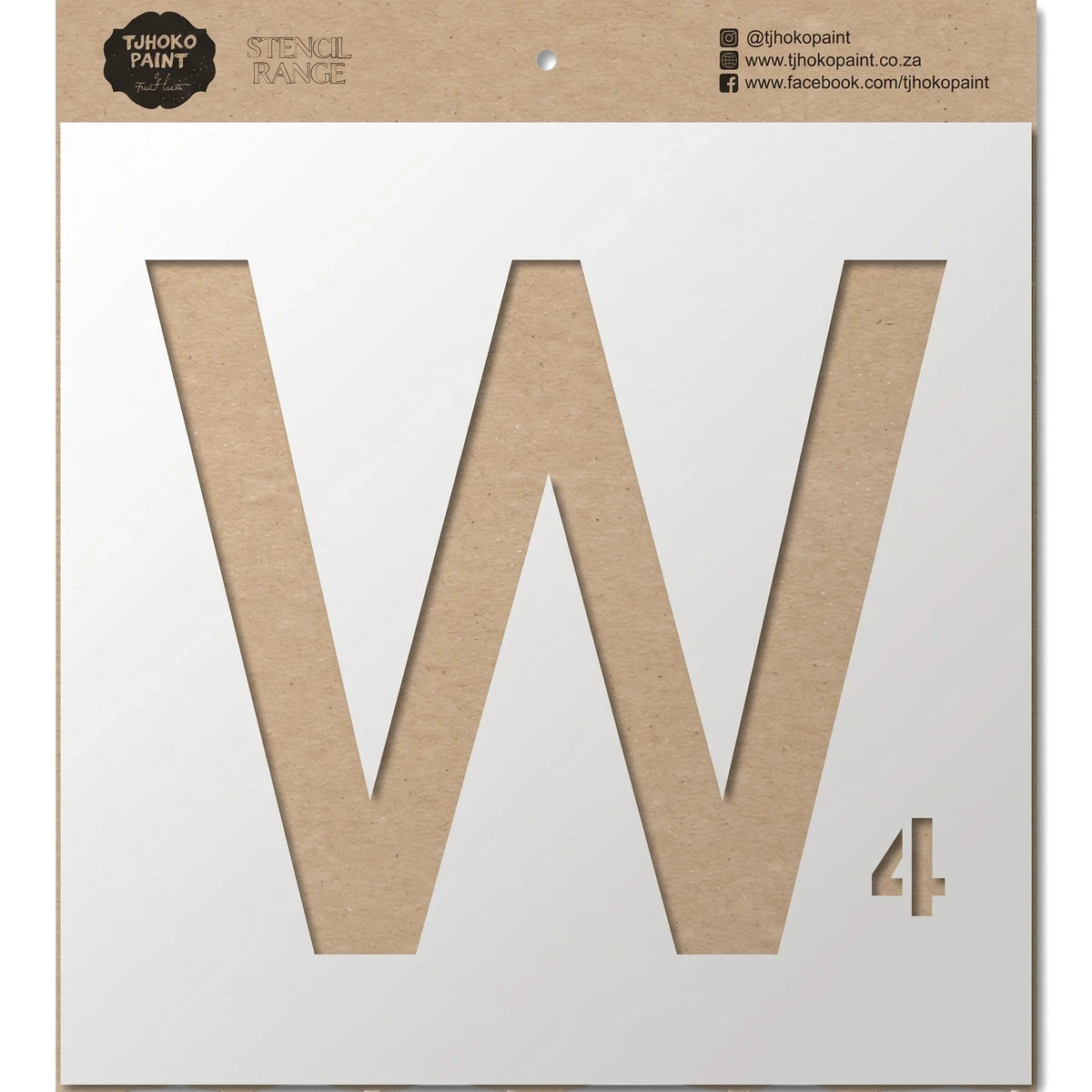 Tjhoko Paint Alphabet W stencil (22150-32) made from light brown kraft paper, featuring a large letter W for crafting.