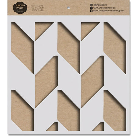 Brown kraft paper Tjhoko Paint Geometrical Angle stencil with a repeating cut-out angular pattern for crafting and decor.