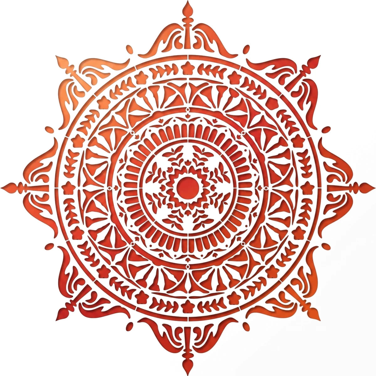 Tjhoko Stenc 30*30-3 Patten 3 Paint Stencils featuring a detailed orange gradient mandala pattern for crafts and decoration.