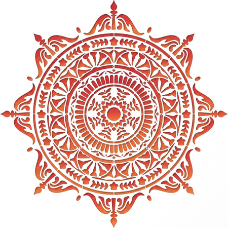 Tjhoko Stenc 30*30-4 Patten 4 Paint Stencil featuring an intricate circular mandala design in orange and red hues.