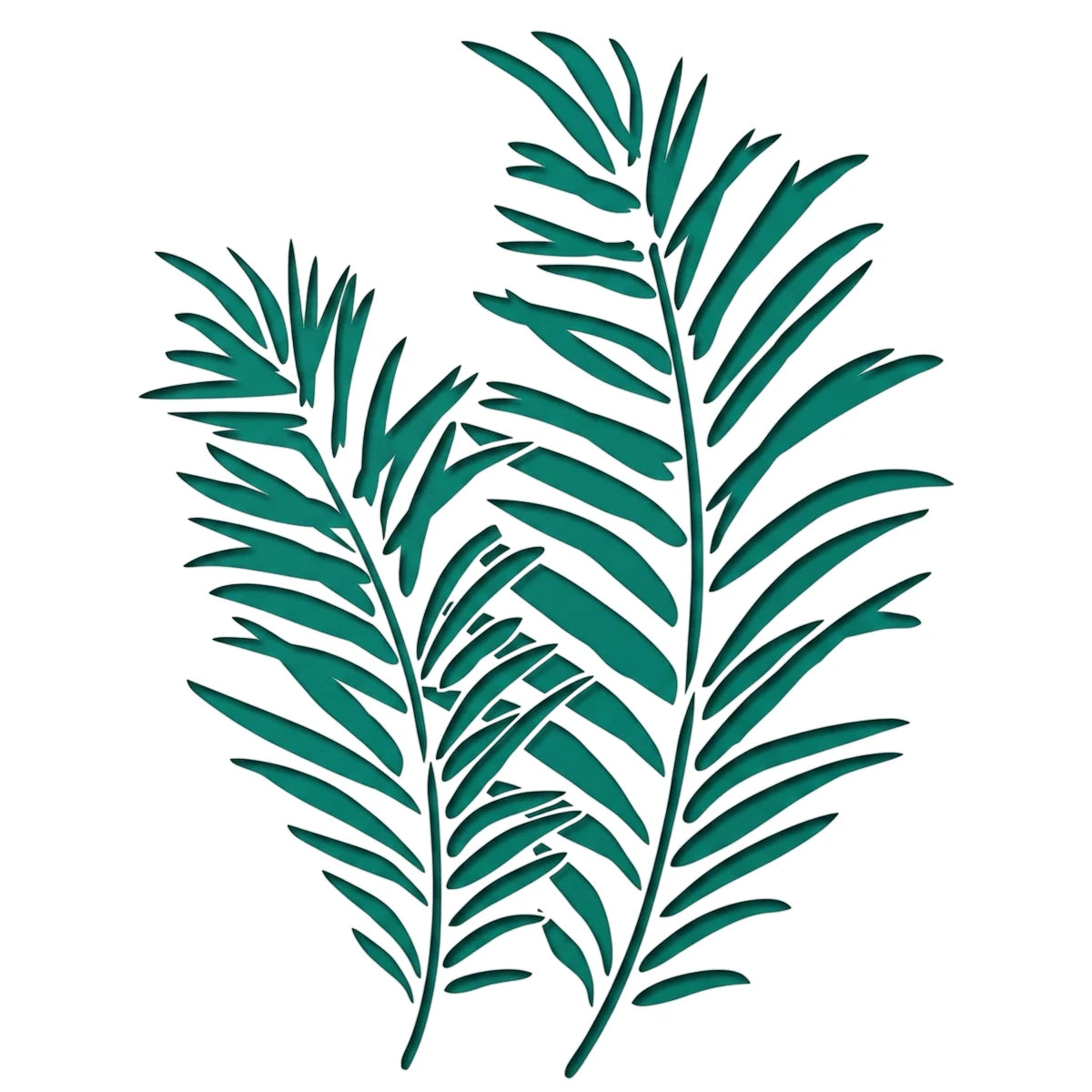 Tjhoko Stenc A3-5 Tante Coba paint stencil featuring two stylized teal green palm frond designs for crafting.