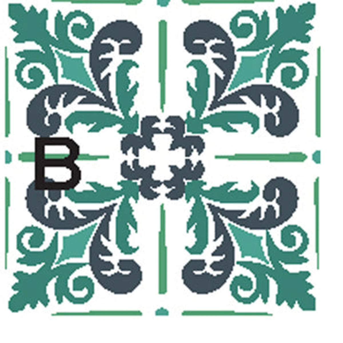 Tjhoko Stenc Mc016-15 B Paint Stencils featuring a decorative teal and dark green scroll pattern with a prominent black