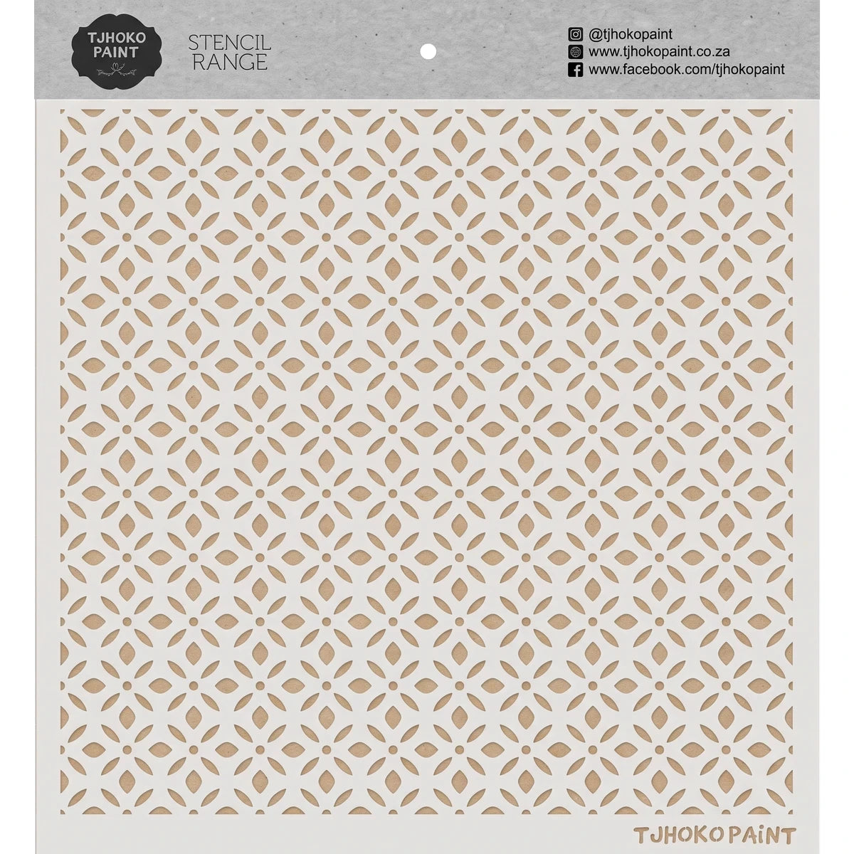 White Tjohoko Paint Arabesque Allure stencil with an intricate diamond and dot pattern for craft and home decor.