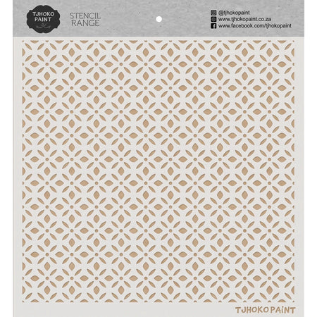 White Tjohoko Paint Arabesque Allure stencil with an intricate diamond and dot pattern for craft and home decor.