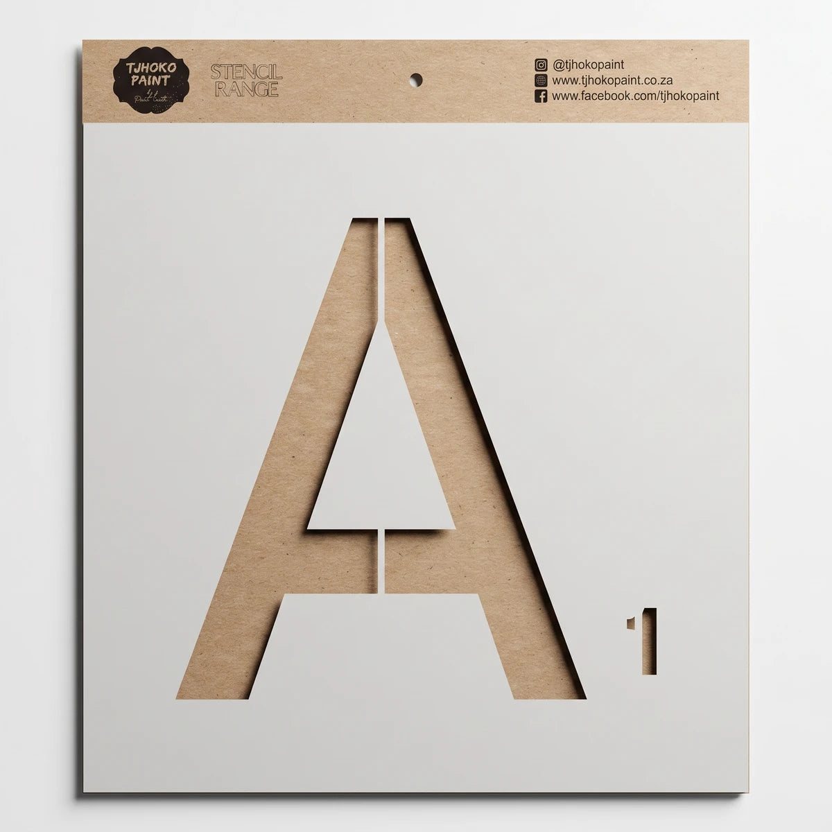 Brown kraft paper stencil for painting, featuring the letter A and the number 1, by TJOHOKO PAINT STENCIL RANGE.
