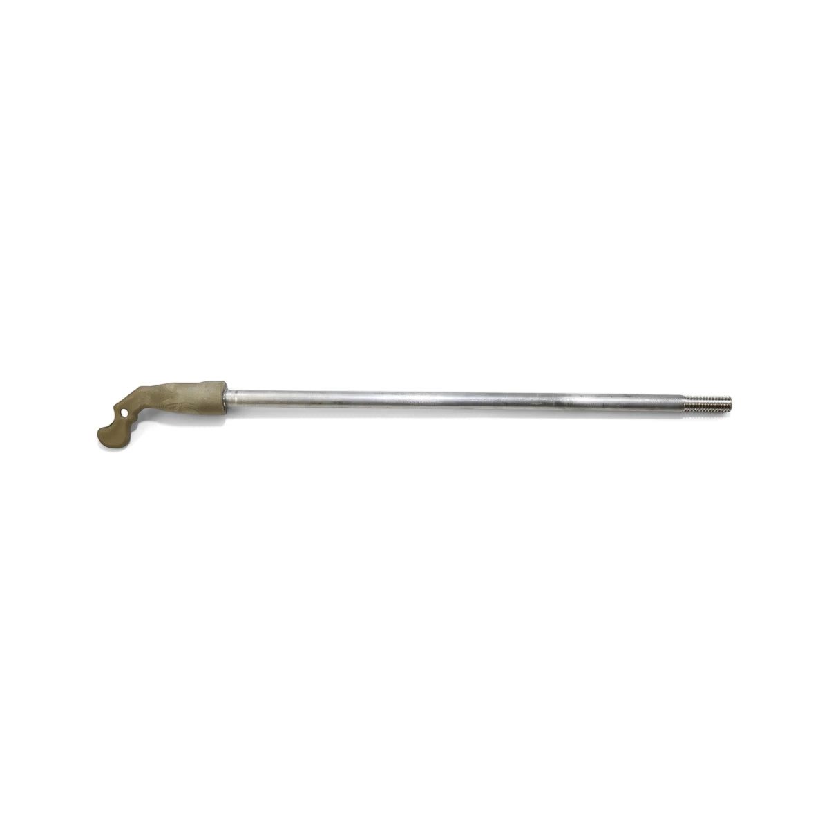 A 165mm toilet cistern float arm featuring a silver metal rod, a light brown curved piece, and a threaded end, displayed