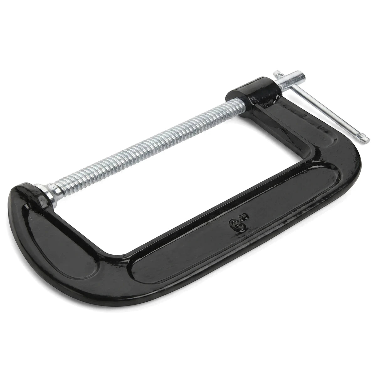 Tolsen 100mm G-clamp with a black C-frame and a silver threaded screw with a T-bar handle.