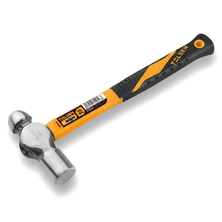 Tolsen 16oz ball pein hammer with a durable orange and black fiberglass handle and a polished chrome head, displayed