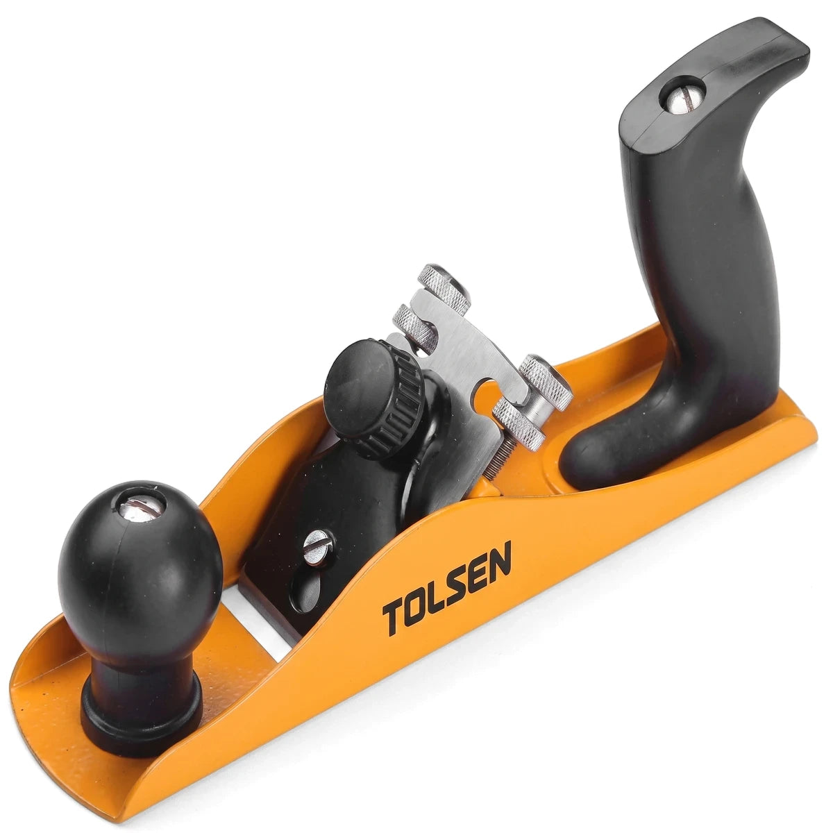 Yellow and black Tolsen 235mm wood planer, a hand tool used for woodworking, displayed against a clean background.