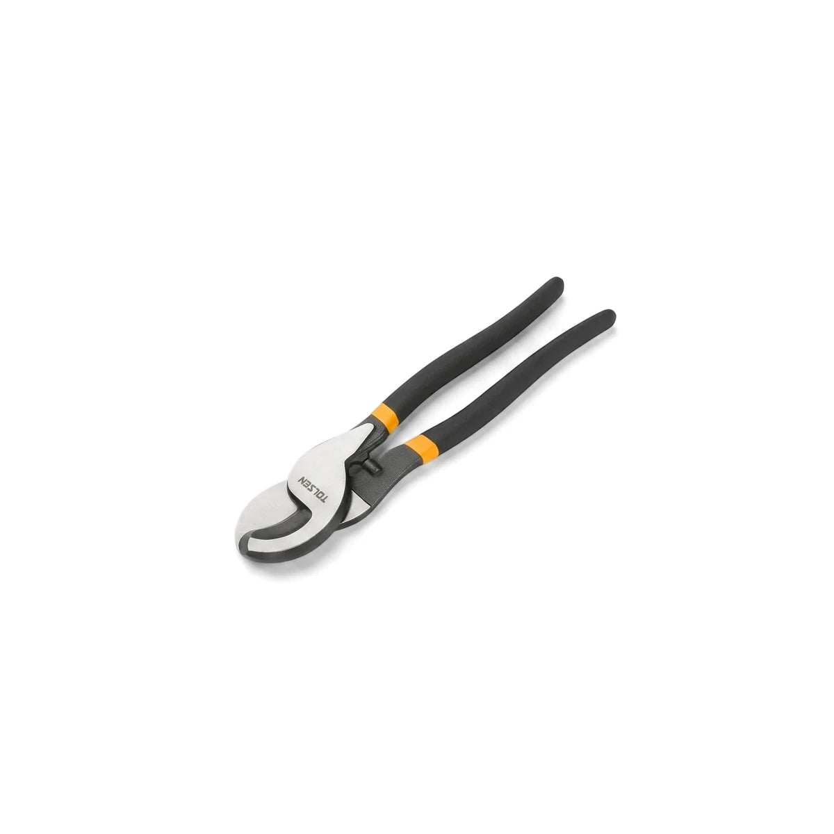 Tolsen 250mm cable cutter with black and orange insulated handles and silver metal cutting jaws, viewed diagonally.
