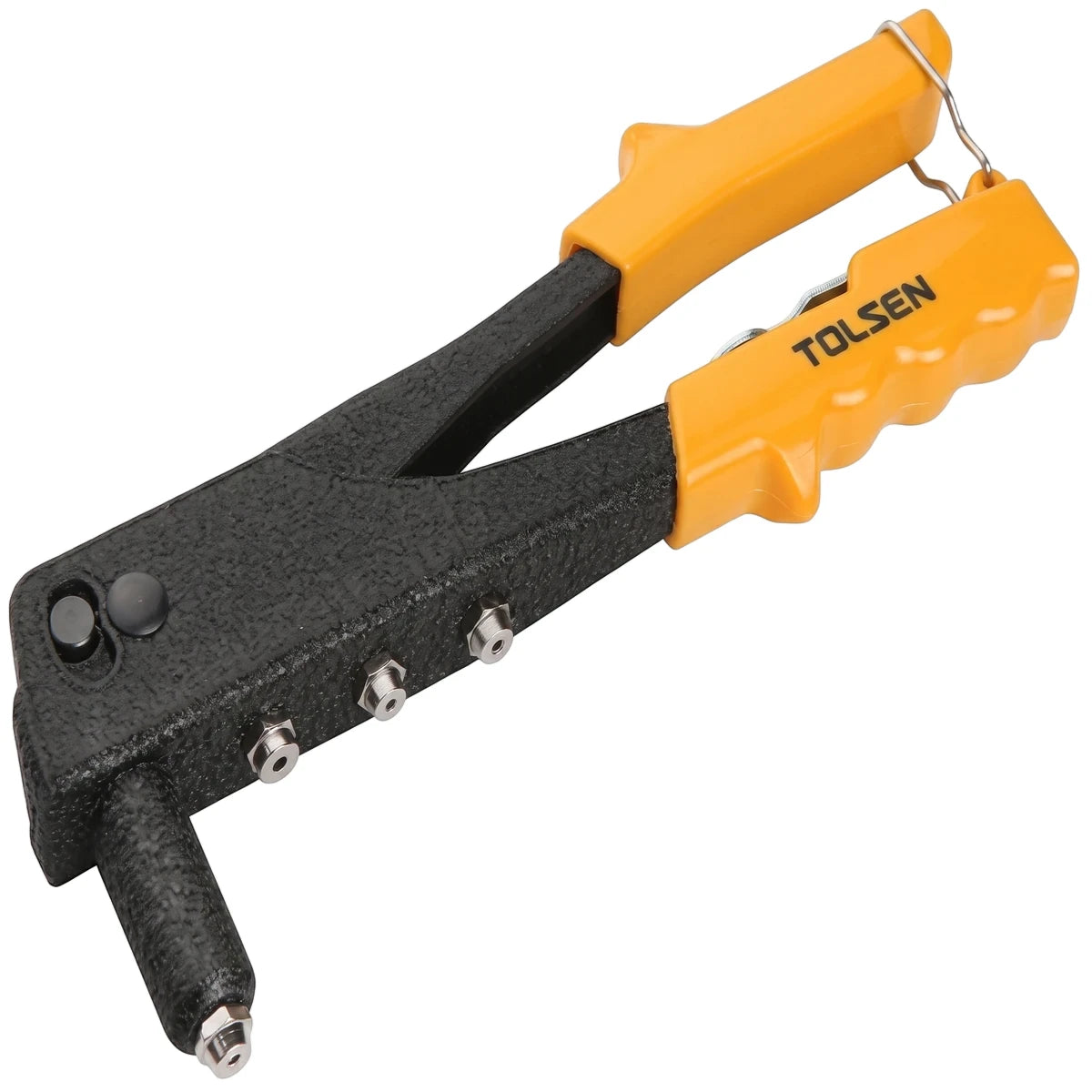 Tolsen 250mm hand riveter with a black body and yellow handles, shown from a slightly elevated angle.