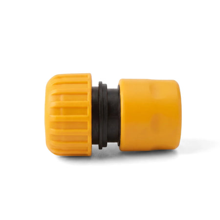 Yellow and black Tolsen 3/4 inch garden hose connector made of plastic, designed for outdoor watering connections.