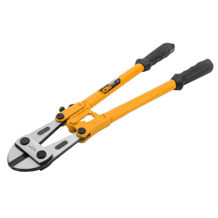 Tolsen 350mm bolt cutter with yellow tubular handles, black grips, and silver cutting jaws for heavy-duty use.