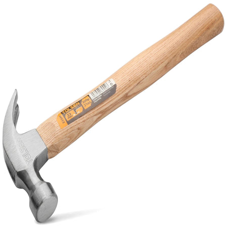 Tolsen 450g (16oz) claw hammer featuring a polished metal head with a distinctive claw and a natural wooden handle.