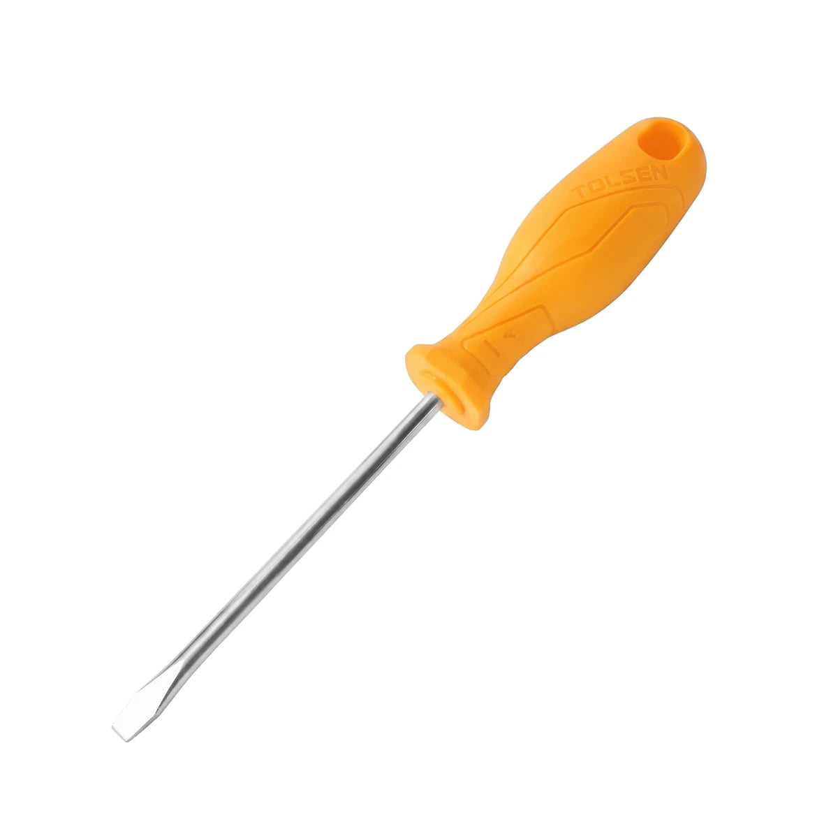 Tolsen 4.0 x 100mm slotted screwdriver with an ergonomic orange handle and a silver metal shaft and flat tip.