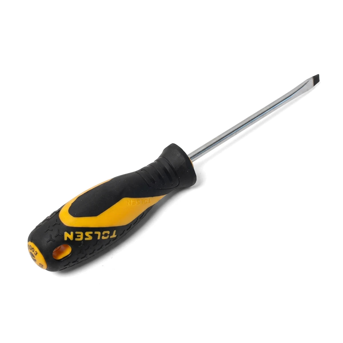 Tolsen 5.5 x 100mm slotted screwdriver with a black and yellow ergonomic handle and a silver metal shaft.