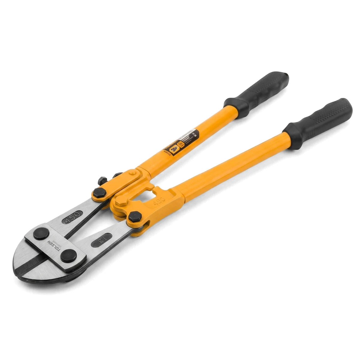 Tolsen 750mm bolt cutter with orange tubular handles and black grips, angled diagonally, for heavy-duty cutting.