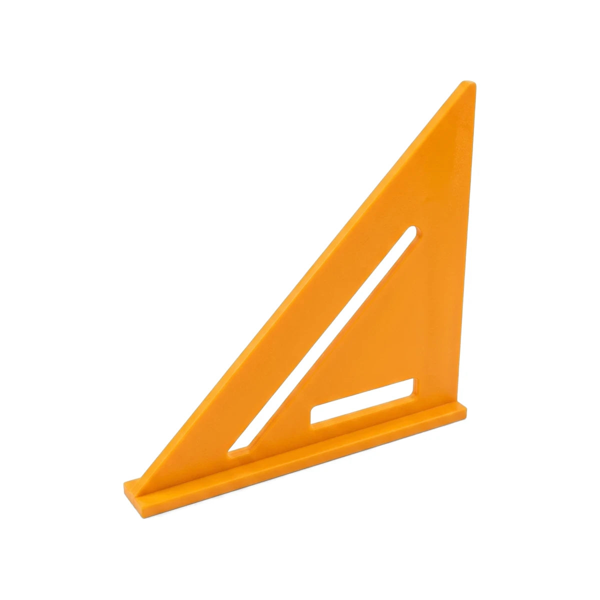 Orange Tolsen ABS speed square, 180mm, with triangular shape and measurement cutouts, shown at an angle.