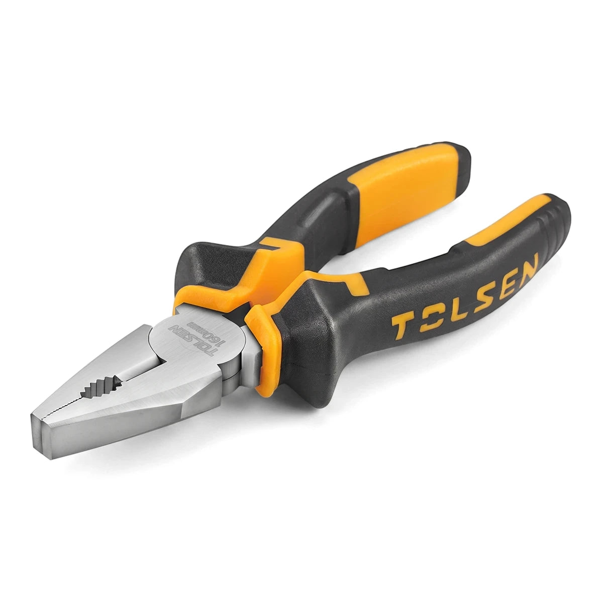 Tolsen Combination Pliers, 160mm, featuring durable metal jaws and ergonomic black and yellow insulated handles.