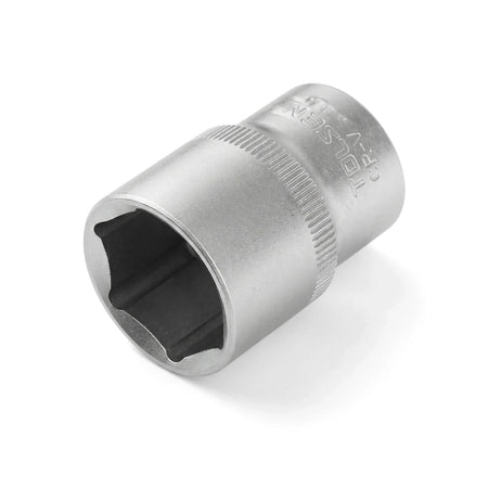 Silver Tolsen CR-V 1/2 inch drive 17mm socket made of durable chrome vanadium steel, viewed at an angle.