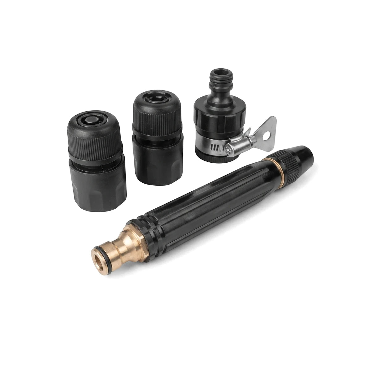 Tolsen High-Pressure Washer Nozzle Set with four black and brass quick-connect nozzles for versatile cleaning tasks.