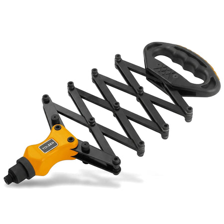 Tolsen Industrial Concertina Riveter, featuring a yellow and black accordion mechanism and black ergonomic handle.