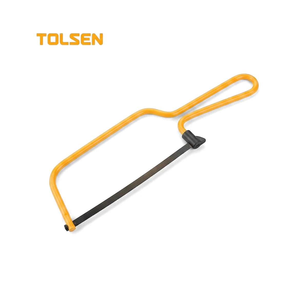 Tolsen Junior Hacksaw with a yellow frame and black handle, designed for cutting metal and plastic. A sturdy hand tool for