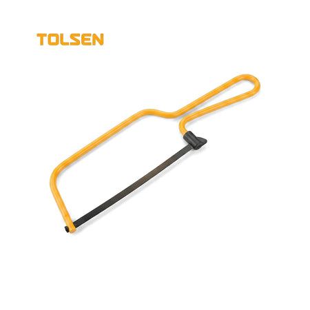 Tolsen Junior Hacksaw with a yellow frame and black handle, designed for cutting metal and plastic. A sturdy hand tool for