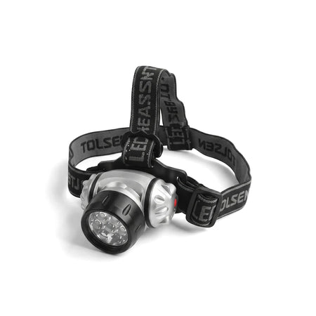 Tolsen LED Head Lamp with black adjustable elastic headband and front-mounted 7 LED light housing