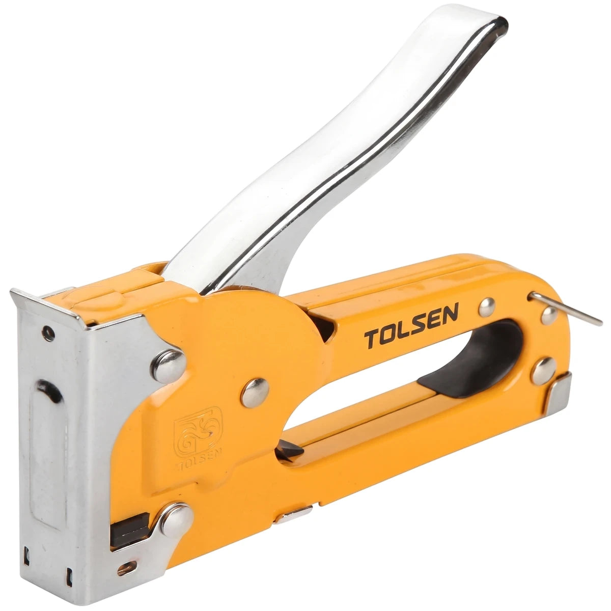 Tolsen Medium-Duty Staple Gun with yellow body and chrome handle, designed for professional construction and DIY tasks.