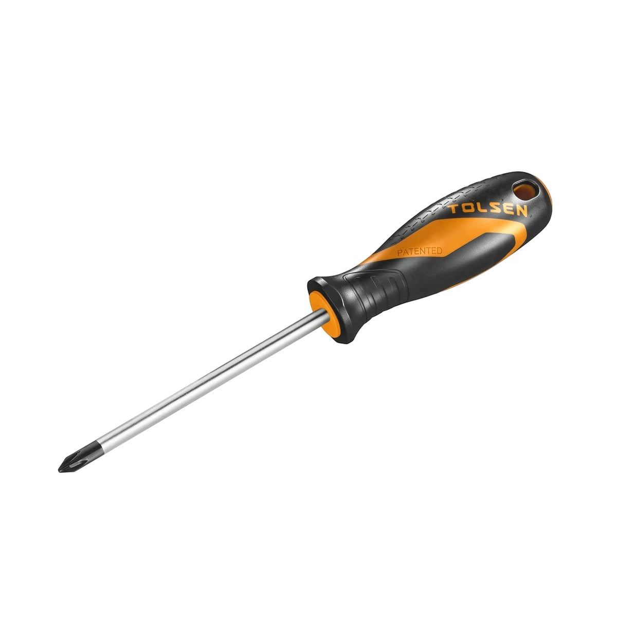 Tolsen PH0 x 75mm Phillips screwdriver with black and orange ergonomic handle and silver shaft for general purpose use.
