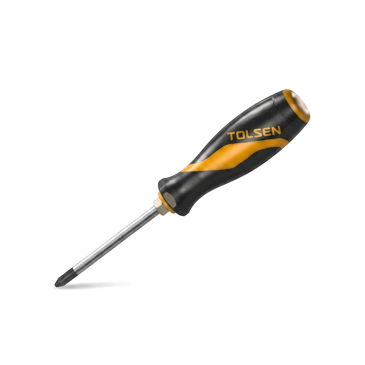 Tolsen PH1 x 100mm Phillips screwdriver with a black and yellow ergonomic handle and a silver shaft, designed for precision