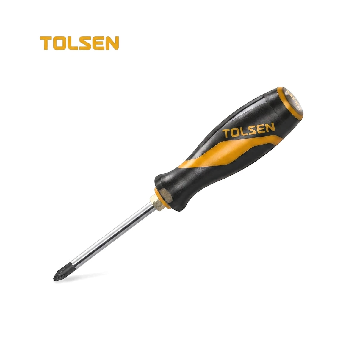 Tolsen Phillips screwdriver with a black and yellow ergonomic handle and a silver PH2 x 150mm shaft, ready for heavy-duty
