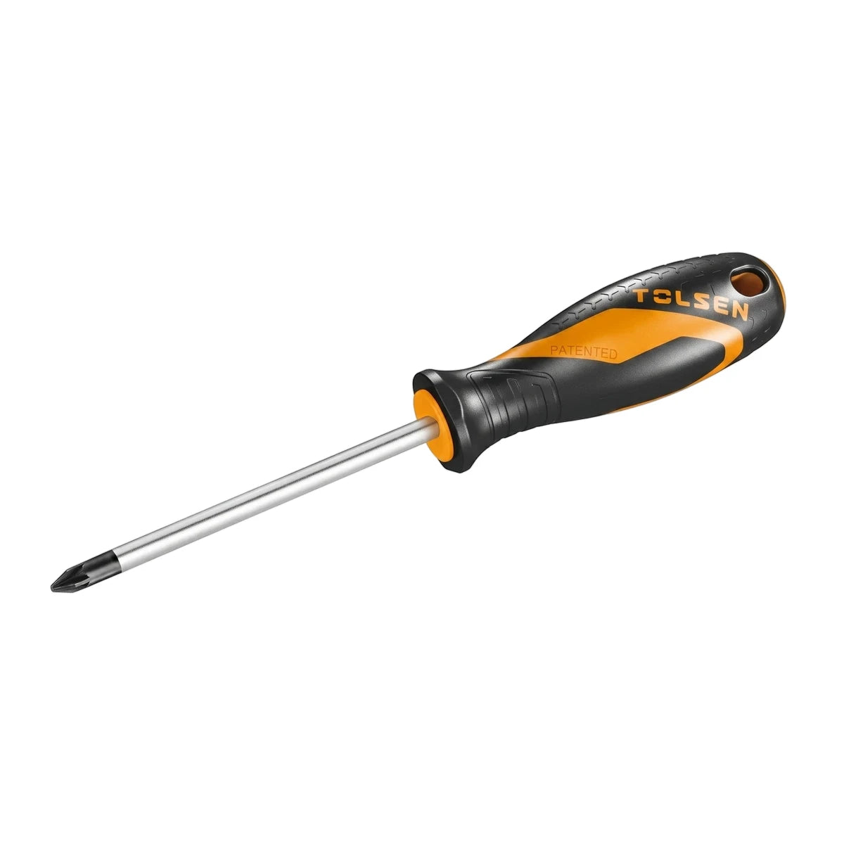 Tolsen Pozidriv screwdriver PZ1 x 100mm with black and orange ergonomic handle and silver steel shaft.