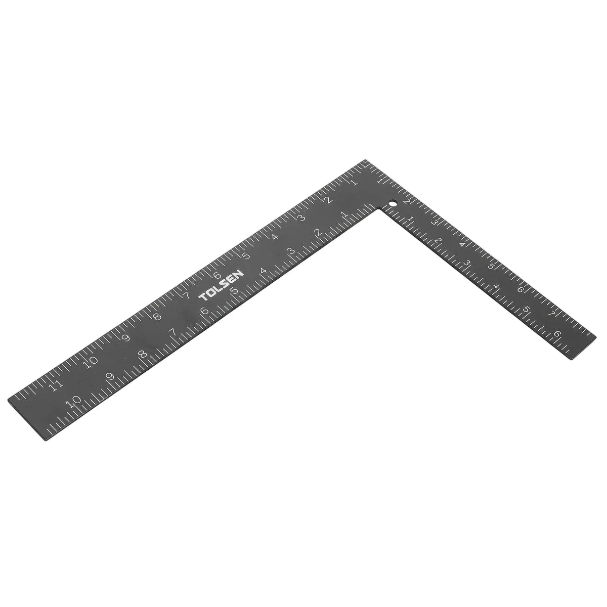 Dark gray Tolsen Rafter Square 200 x 300mm for carpentry and construction, featuring clear white measurement markings.