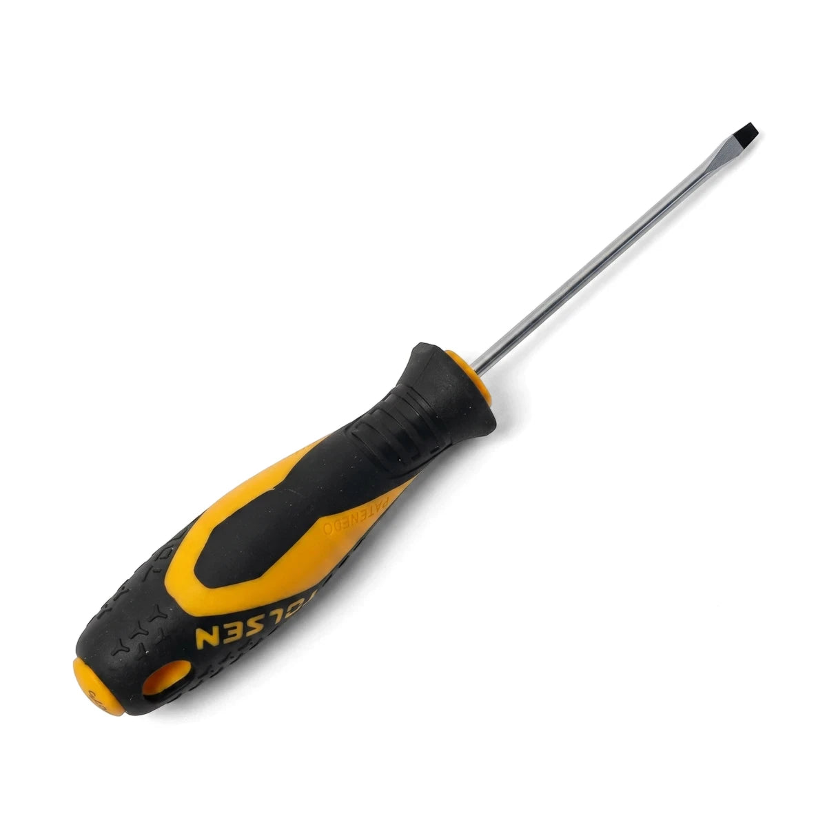 Tolsen 3.0 x 75mm slotted screwdriver with a black and yellow ergonomic handle and a flat metal tip.