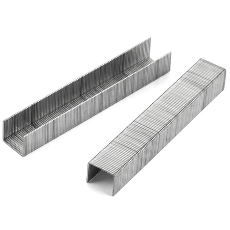 Two metallic Tolsen Staples, 8mm x 0.7mm, in a 1000 pack, ready for office and home use.