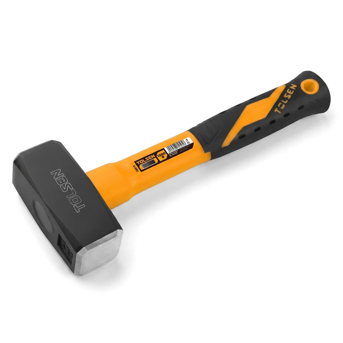 A Tolsen Stoning Hammer with a black head and a yellow and black fiberglass handle, weighing 1.0kg.