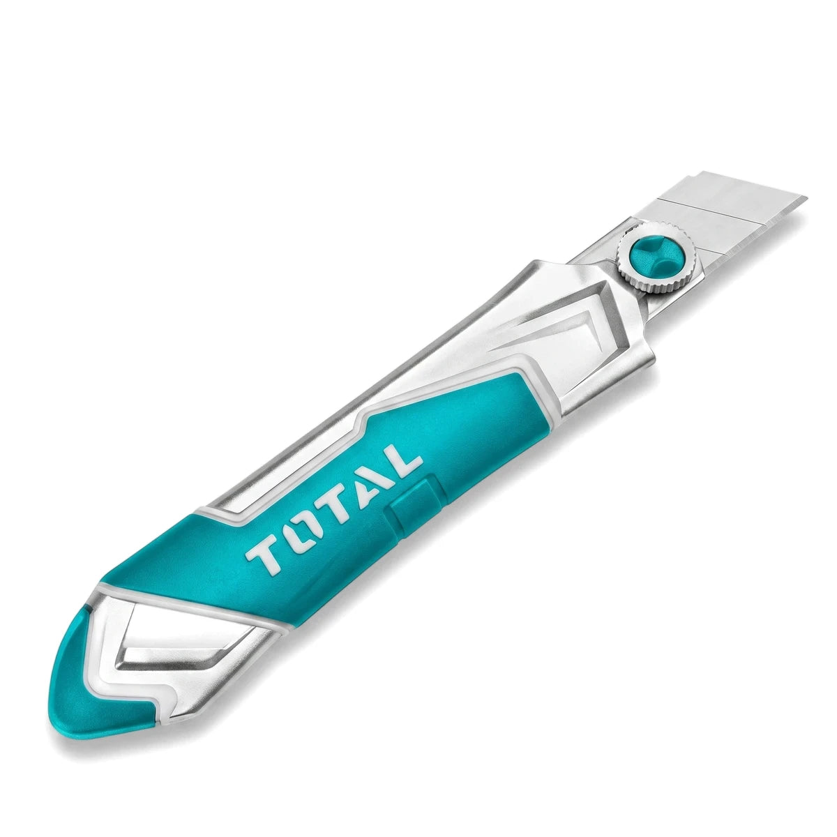 Total snap-off utility knife, 18mm by 100mm, with a teal and white ergonomic handle.